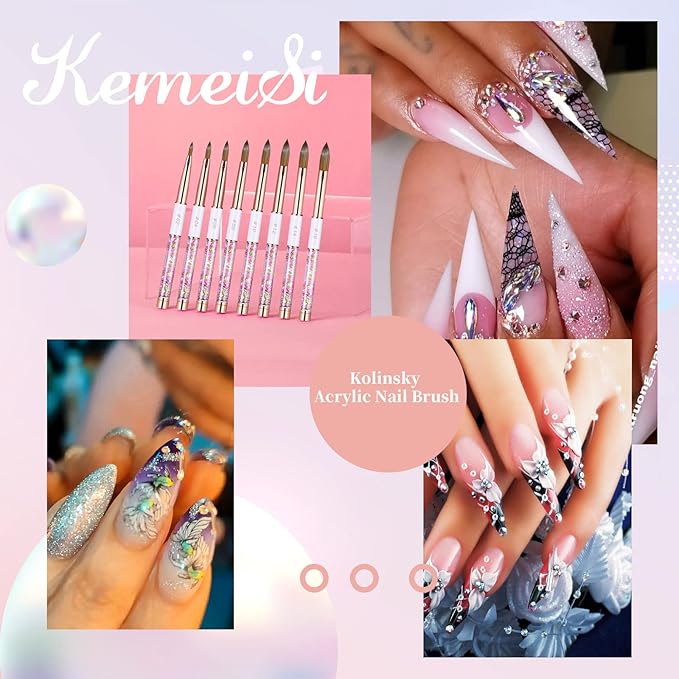 Acrylic Nail Brush Size 6,KEMEISI 100% Pure Kolinsky Nail Art Brushes Sturdy Handle Oval Shaped Acrylic Powder Nail Design Tools for Professional Manicure DIY Home Salon (White)-BrightBean Baby