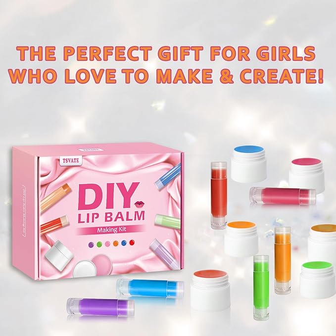 TSVATE DIY Lip Balm Kit, 47Pcs Lip Balm Making Kit for Kids, Make Your Own Lip Balm, DIY Lip Care Kit by Multi-flavor and Multicolored, DIY Makeup Set for Birthday Gift-BrightBean Baby