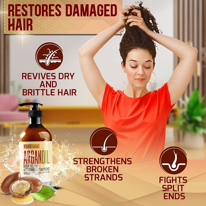Moroccan Argan Oil Shampoo - Sulfate SLS Paraben Free Moisturizing Treatment for Women and Men - For All Types Including Curly, Dry, Damaged and Oily Hair - Hydrating and Nourishing - Salon Grade-BrightBean Baby