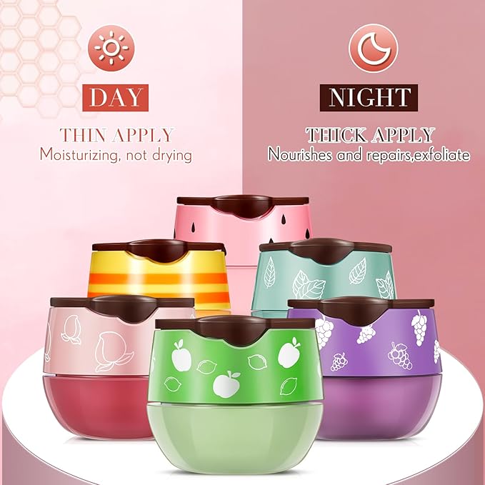 12 Pcs Bee Lip Balm Honey Pot with Brush Propolis Lip Mask Overnight, Moisturizing Hydrating Lip Sleeping Mask Prevention Dry and Cracked(Honey+Peach+Grape+Strawberry+Apple Lime+Mint)-BrightBean Baby