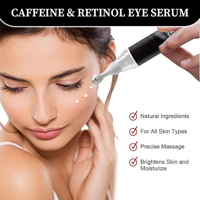 Eye Cream for Puffiness and Bags Under Eyes, Under Eye Cream for Dark Circles, Eye Roller for Puffy Eyes, Caffeine Eye Serum with 360°Massage Ball Reduce Wrinkles and Fine Lines-BrightBean Baby