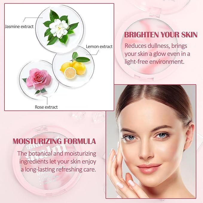 Oil Control Pressed Setting Powder, Matte Soft Jelly Texture Powder-free Face Powder, Long-Lasting Waterproof Pressed Powder Makeup, Flawless Lightweight Face Cosmetics - Pink-BrightBean Baby