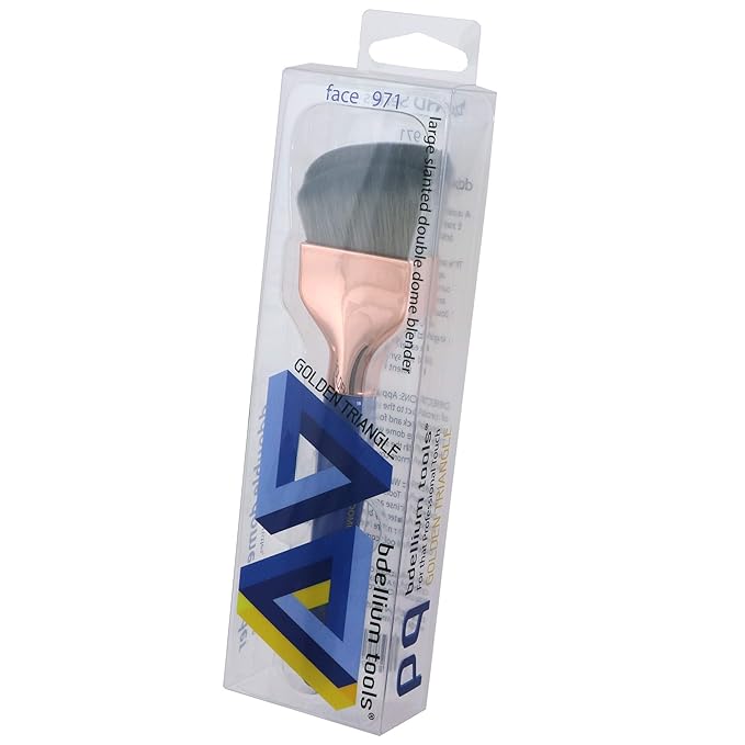 Bdellium Tools Professional Makeup Brush - Golden Triangle 971 Large Slanted Double Dome Blender - With All Vegan and Soft Synthetic Fibers, For Foundation Application & Blending (Blue, 1pc)-BrightBean Baby