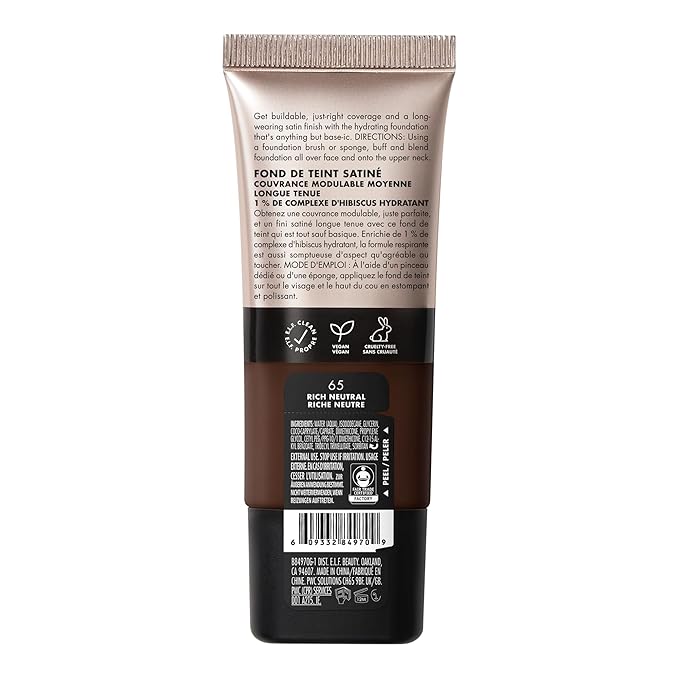 e.l.f. Soft Glam Foundation, Medium Coverage, Long-Lasting & Buildable Foundation For A Smooth, Satin Finish, Vegan & Cruelty-Free, 65 Rich Neutral-BrightBean Baby