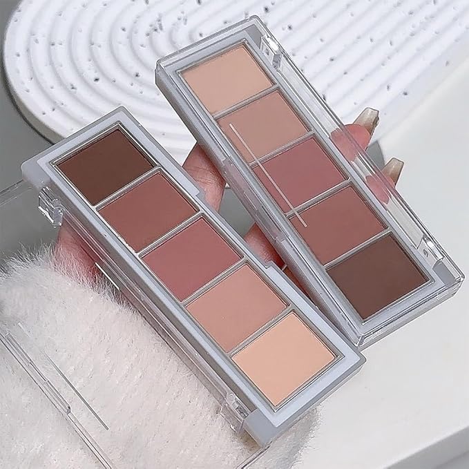 5 Colors Matte Pink Eyeshadow Makeup Palette, Nude Pink Rose Mauve Brown Cocoa Neutral Matte Cream Mini Eye Shadow Palette Makeup for Older Women Blue Green Eye, Blush Contour Palettes sombras de ojos-BrightBean Baby