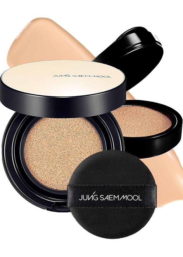 JUNG SAEM MOOL Essential Skin Nuder Longwear Cushion 0.98 Fl Oz (Light), Refill Included, 24H Lasting Cushion Foundation with High Coverage, Semi-Matte Natural Finish, Korean Foundation Makeup-BrightBean Baby