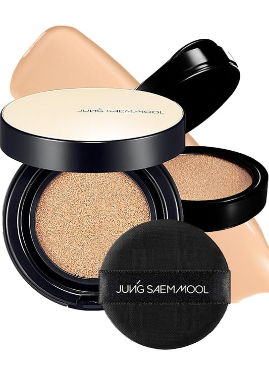 JUNG SAEM MOOL Essential Skin Nuder Longwear Cushion 0.98 Fl Oz (Light), Refill Included, 24H Lasting Cushion Foundation with High Coverage, Semi-Matte Natural Finish, Korean Foundation Makeup-BrightBean Baby