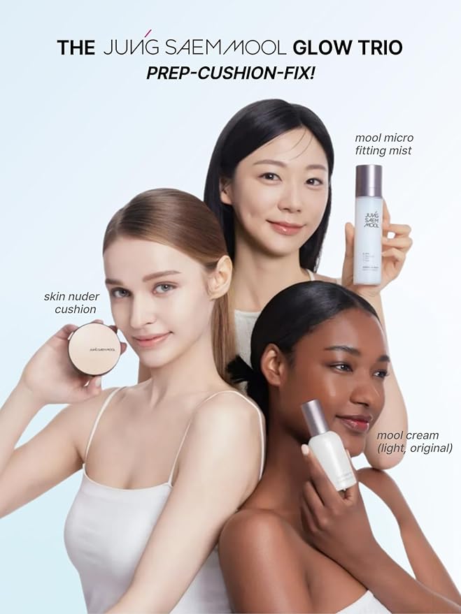 JUNG SAEM MOOL Essential Skin Nuder Cushion 10W Shell 0.49 Fl Oz, No Refill, Natural Radiant Finish Cushion Foundation with Buildable Coverage, Lightweight Texture, Korean Foundation Makeup-BrightBean Baby
