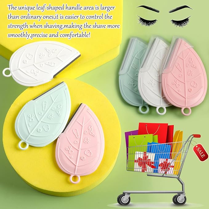 ONEUPIN 12PCS Eyebrow Trimmer Set Stainless Steel Leaves Curved Eyebrow Razor Trimmer Facial Shaver Razor Brow Shaper Suitable for Any Skin Type Hair Removal Accessories for Men Women(Pink)