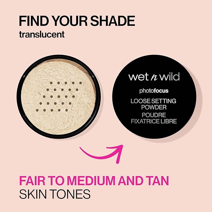 wet n wild Photo Focus Loose Baking Setting Powder, Highlighter Makeup, Fair to Medium & Tan Skin Tones, Translucent-BrightBean Baby