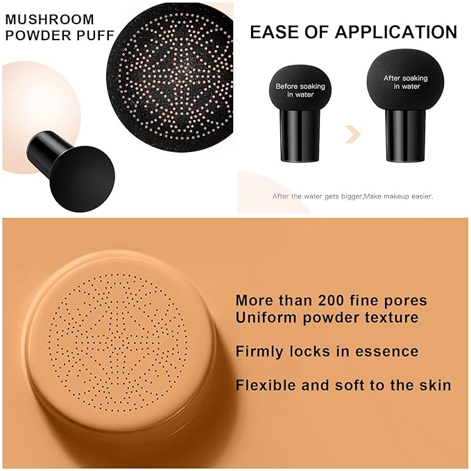 Mushroom Head Air Cushion CC Cream BB Cream Even Skin Tone Liquid Foundation, Concealer Lasting Makeup Base Primer (#06 Brown)-BrightBean Baby