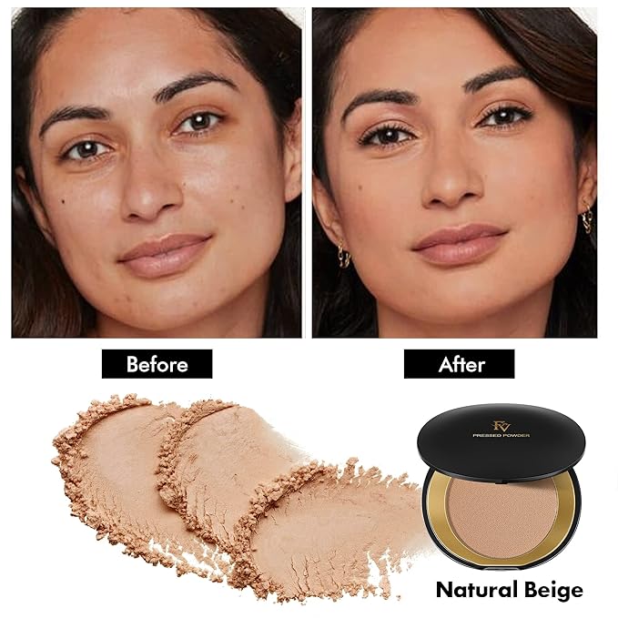 FV Setting Powder, Oil-Control, Long-Lasting, Medium Coverage Pressed Face Powder Makeup, Matte Finish for Oily, Dry & Normal Skin, Natural Beige, 0.28 Oz-BrightBean Baby