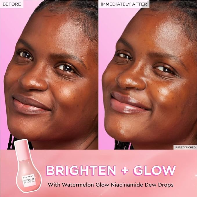 Glow Recipe Watermelon Niacinamide Dew Drops, Travel Size - Brightening, Plumping Hydrating Face Serum, Makeup Primer + Liquid Highlighter with Hyaluronic Acid - Dewy & Glowing Korean Skin Care (15ml)-BrightBean Baby