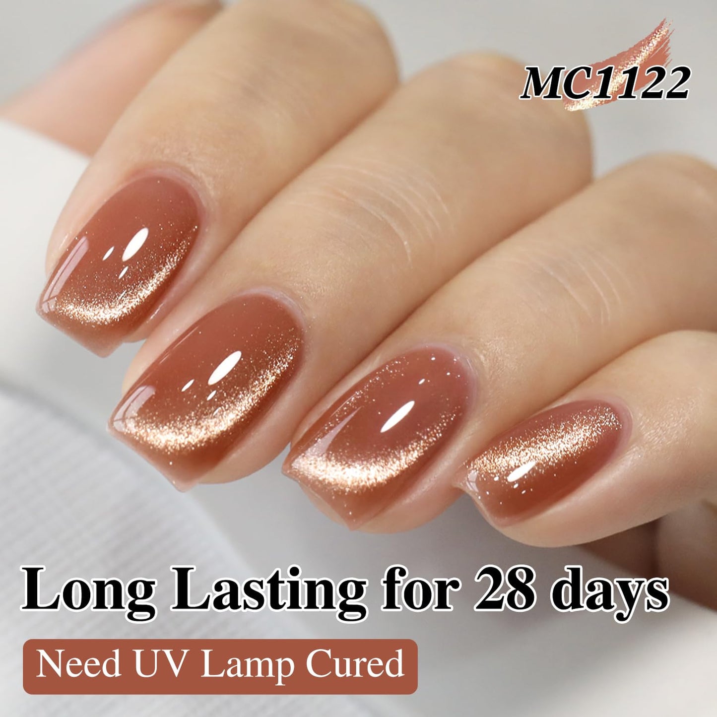 Double Rhythm 15ML Ice Glass Cat Eye Gel Polish with Magnet Holographic Glitter Shimmer Translucent Sheer Color Salon Soak Off Magnetic Nail at Home (Pink Gold-MC1122)-BrightBean Baby