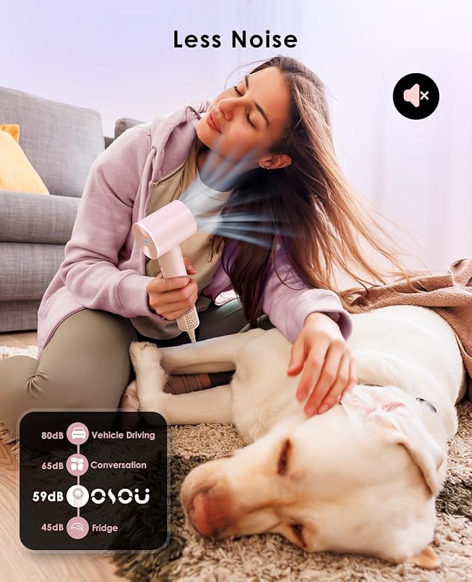 Hair Dryer with Diffuser for Curly Hair, Negative Ionic Hairdryer, High-Speed Blow Dryer with 110, 000 RPM Brushless Motor, Fast Drying Lightweight Travel Hairdryer, Low Noise Quiet Hair Dryers-BrightBean Baby