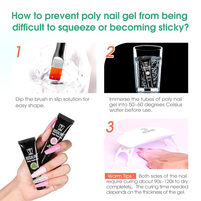 ROSALIND 8PCS Poly Nail Gel Kit with Mini Nail Lamp Clear Nude Poly Nails Gel Kit Starter Kit Nude Pink Nail Extensions Gel Set-BrightBean Baby