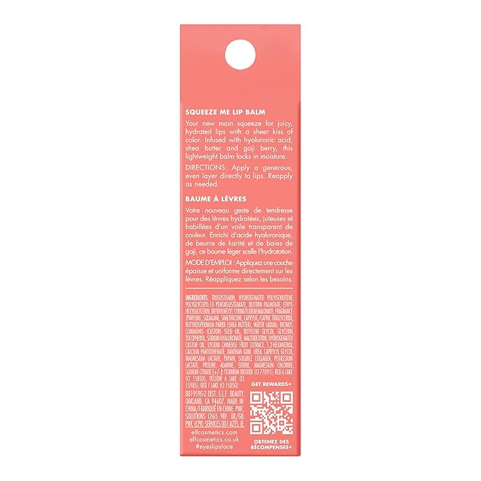 e.l.f. Squeeze Me Lip Balm, Moisturizing Lip Balm For A Sheer Tint Of Color, Infused With Hyaluronic Acid, Vegan & Cruelty-free, Strawberry-BrightBean Baby