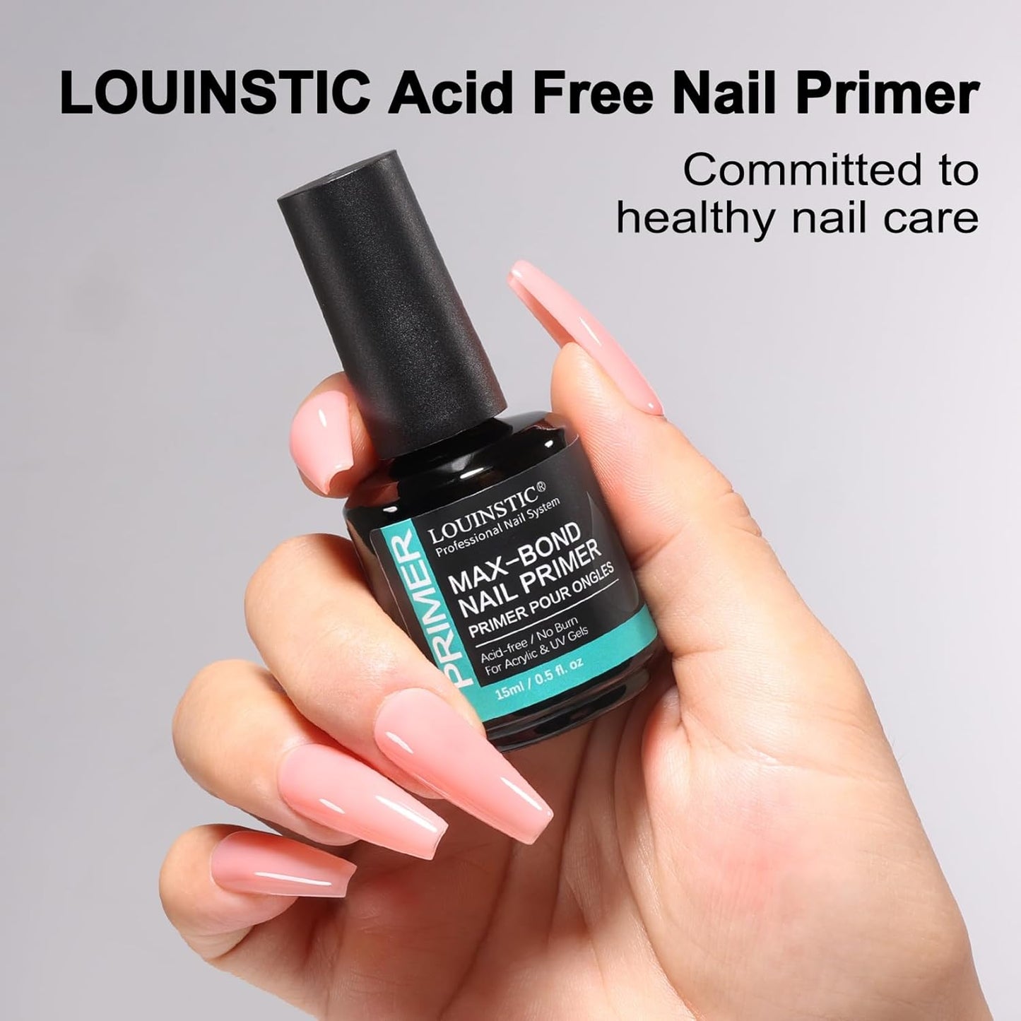 LOUINSTIC Acid-Free Nail Primer 15ml - Hema-Free Nail Prep for UV Gel, Builder Gel, Gel Polish & Acrylic Nails - No-Burn & No-Lift - Quick Air Dry, Low-Odor, Low-Irritant, Salon & Home Use-BrightBean Baby