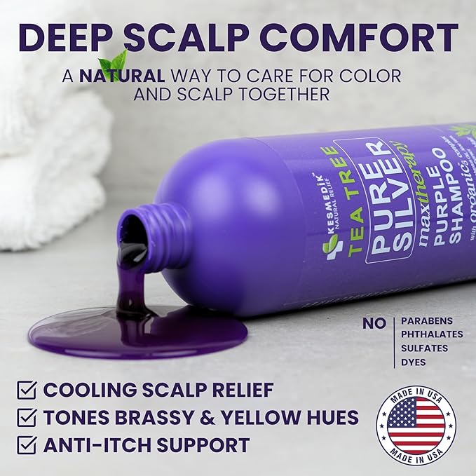 Tea Tree Purple Shampoo for Blonde, Bleached, Silver & Grey Hair, Anti-Brass Toner, Boosts Highlights & Color, Revitalizes, Relieves Itchy Scalp & Salon-Grade Hair Toner Shampoo.-BrightBean Baby