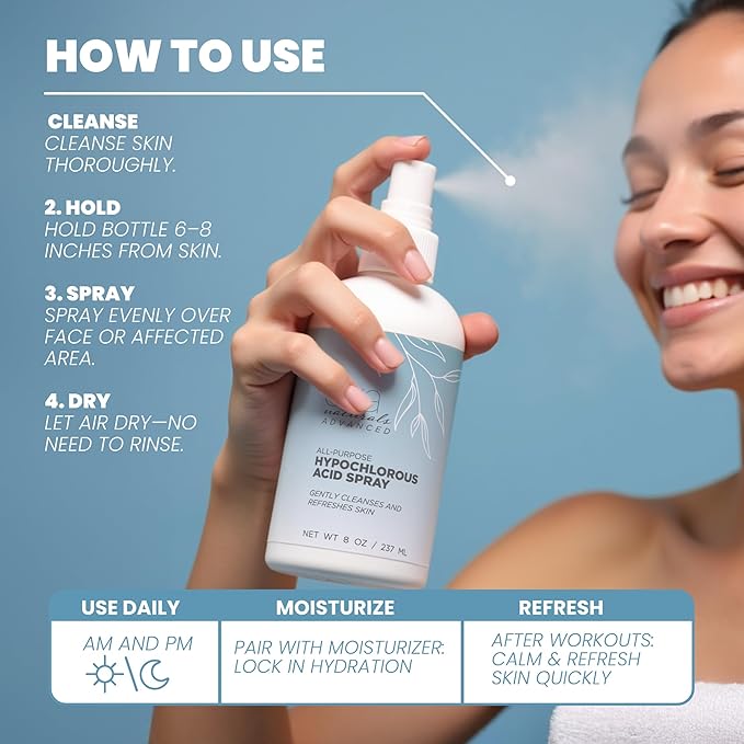 Hypochlorous Acid Spray for Face, Skin, and Body – 0.018% HOCl Facial Mist Toner, Hydrating Cleanser for Acne, Eczema, Rosacea, Eyelids, Pets, Workout, Baby, Back, Redness, Sensitive Care Spray-BrightBean Baby