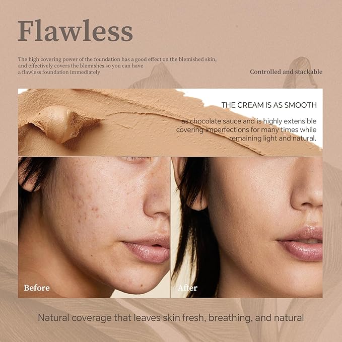 Multi-Use Foundation Stick Makeup with Brush,High Coverage Blendable Lightweight Contour Stick,Waterproof Flawless Natural Finish Creamy Foundation Makeup,Longwear Face Makeup Stick(#1)-BrightBean Baby