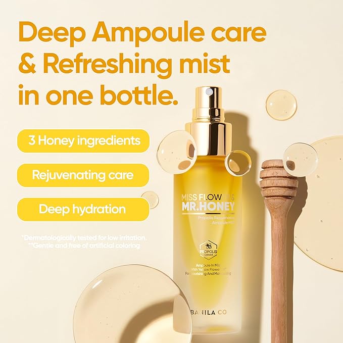 BANILA CO Miss Flower & Mr Honey Propolis Ampoule Mist | Nourishing Skin Double Layer & Moisturizing Makeup Fixer Setting Spray | Hydration Boost, Radiant Glow Serum (99ml / 3.34 fl oz)-BrightBean Baby
