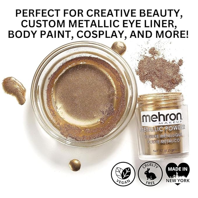 Mehron Makeup Metallic Powder (.17 Ounce) with Mixing Liquid (1 oz) (GOLD)-BrightBean Baby