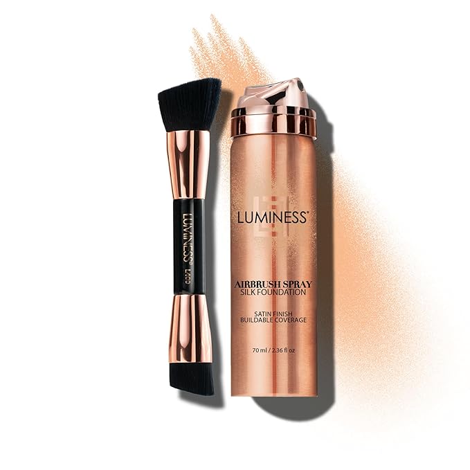 LUMINESS Silk Airbrush Spray Foundation & Buffing Brush Kit - Light Medium, Unisex, Skin Foundation Concealer-BrightBean Baby