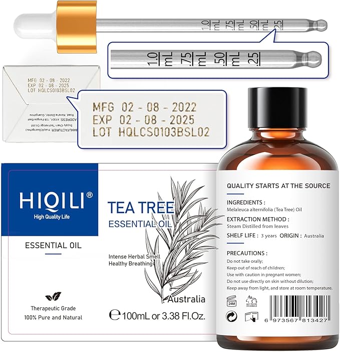 HIQILI Tea Tree Oil for Skin, Hair Restoration, Added to Shampoo, Body Wash, Foot Soak Use - 3.38 Fl Oz-BrightBean Baby