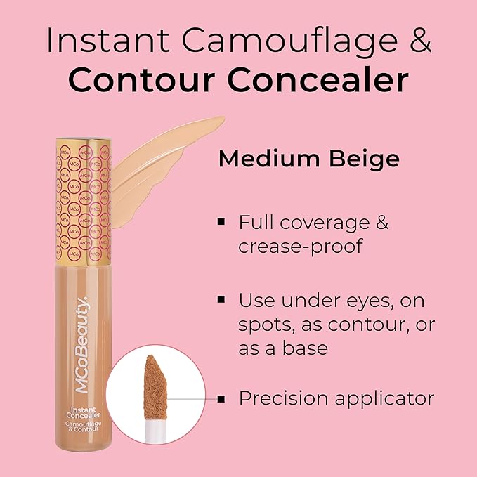 MCoBeauty Instant Concealer Camouflage & Contour, Medium Beige, Perfecting Contour with Flawless Coverage, Vegan, Cruelty Free Cosmetics-BrightBean Baby