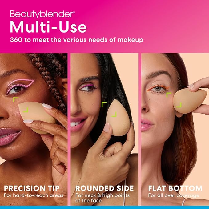 Beautyblender® | Nude Beige Beauty Blender Makeup Sponge, Super-Soft Foam Easily Blends Foundations, Powders & Creams, Made in USA, Reusable, Washable, Streak Free Application, Vegan, Cruelty Free-BrightBean Baby