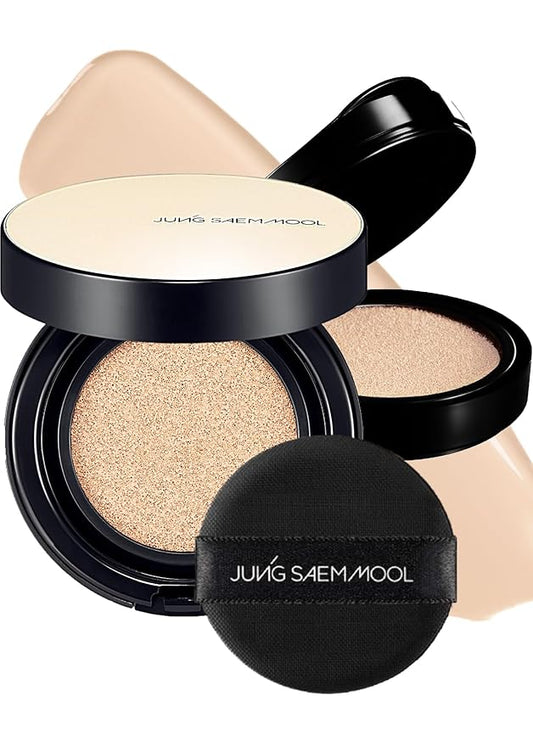 JUNG SAEM MOOL Essential Skin Nuder Longwear Cushion 0.98 Fl Oz (Fair Light), Refill Included, 24H Lasting Cushion Foundation with High Coverage, Semi-Matte Natural Finish, Korean Foundation Makeup-BrightBean Baby