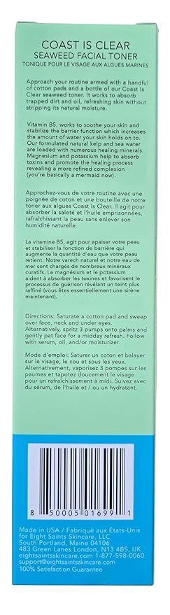 Eight Saints Coast is Clear Seaweed Anti Aging Face Toner, Natural and Organic Alcohol Free Witch Hazel Toner for Face, Minimizes Large Pores and Redness, 6 Ounces-BrightBean Baby