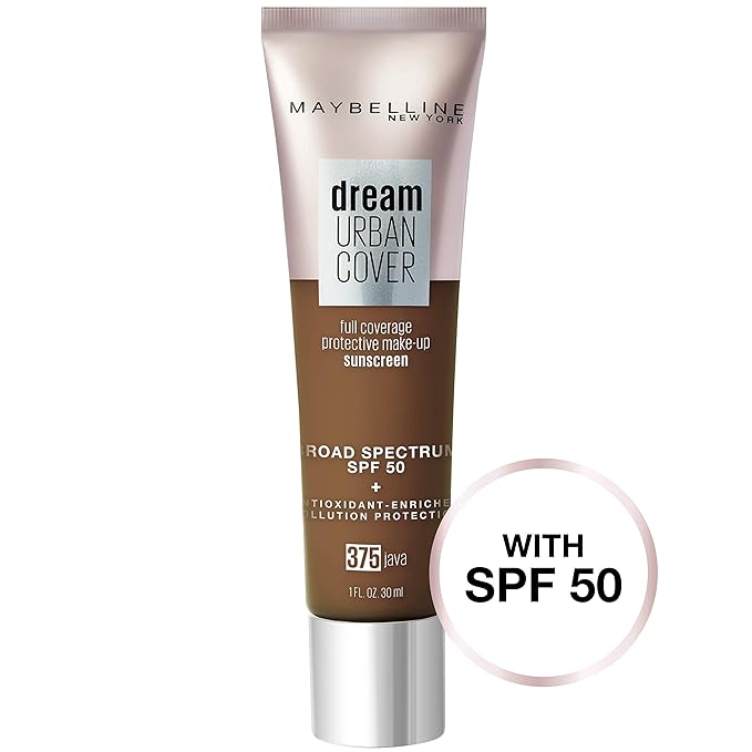 Maybelline Dream Urban Cover Flawless Coverage Foundation Makeup, SPF 50, Java-BrightBean Baby