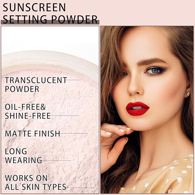 Mineral Sunscreen Setting Powder, SPF 35 Translucent Loose Powder, Mineral Brush Powder, Oil Control Natural Matte Finish, Lasting Lightweight Breathable for All Skin (#04 Pink Complexion)-BrightBean Baby