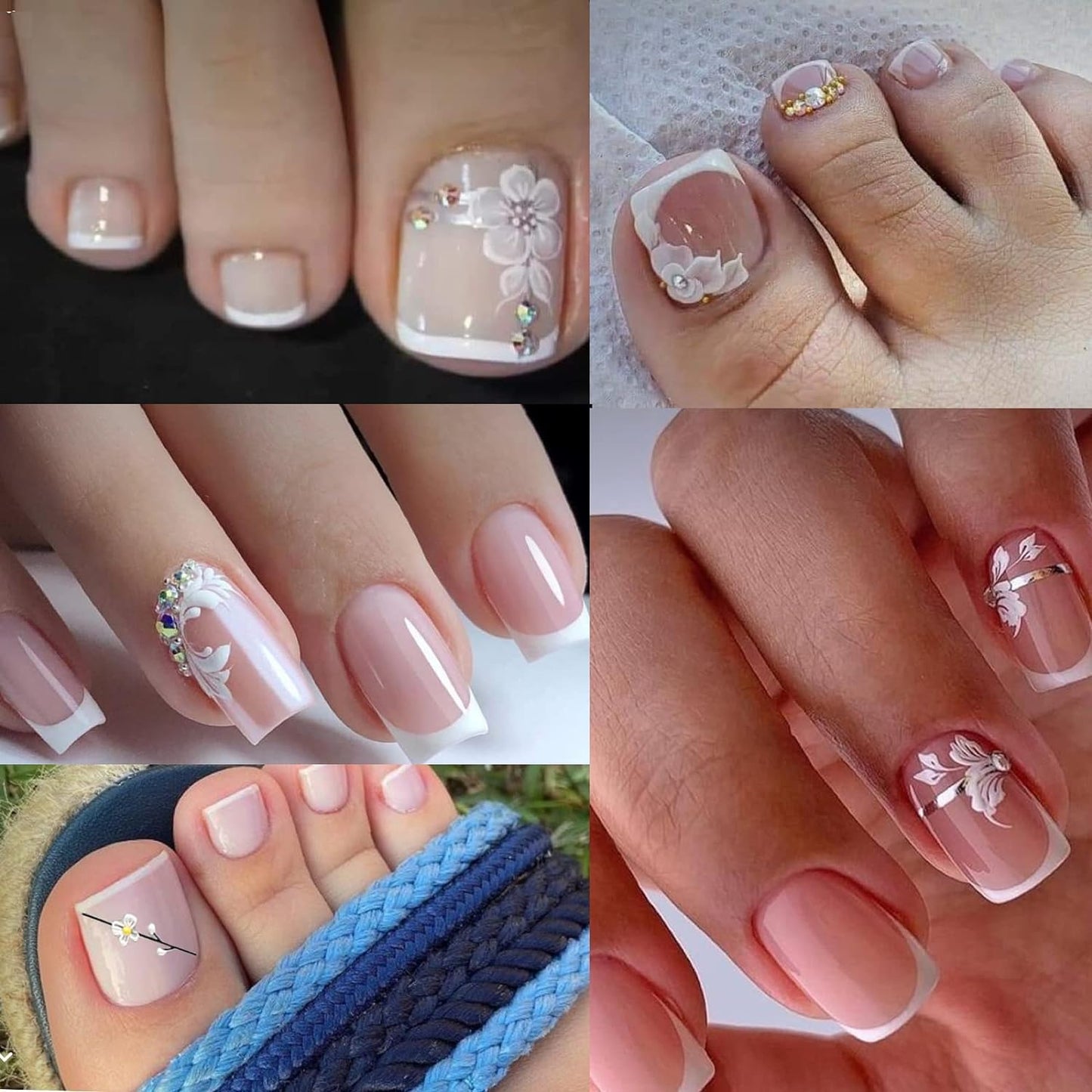 Flower Nail Stickers for Nail Art 5D Embossed Engraved Nails Decals 3D Spring Summer Accessories White Blue Self-Adhesive Nails DIY Design Decoration for Women Girls(6 Sheets-BrightBean Baby