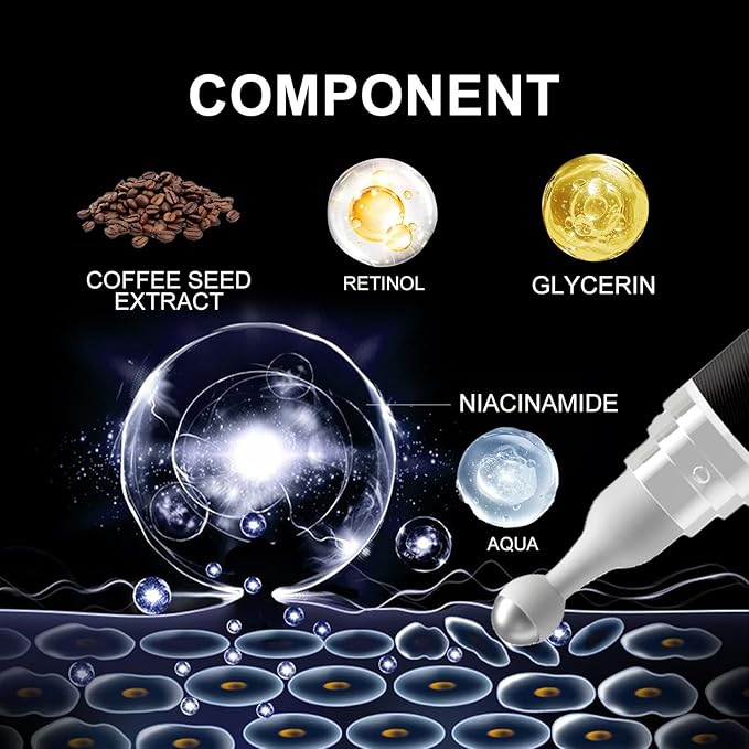 Eye Cream for Puffiness and Bags Under Eyes, Under Eye Cream for Dark Circles, Eye Roller for Puffy Eyes, Caffeine Eye Serum with 360°Massage Ball Reduce Wrinkles and Fine Lines-BrightBean Baby