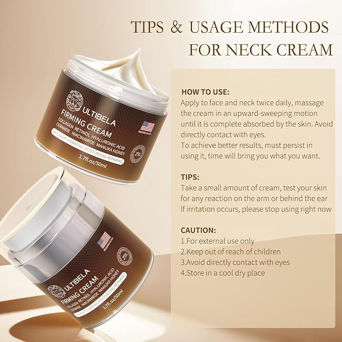 Tighten and Lift Neck Cream, Deep Hydration Neck Firming Cream with Retinol, Collagen & Honey Anti-Aging & Wrinkle Moisturizer for Face, Neck & Décolleté Women & Men 1.7 Fl Oz-BrightBean Baby