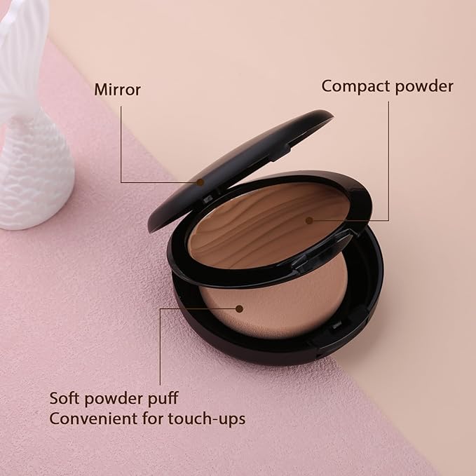Pressed Face Powder, Flawless and Oil Control Pressed Setting Powder, Long Lasting Matte Finish 4# COCOA 04-BrightBean Baby