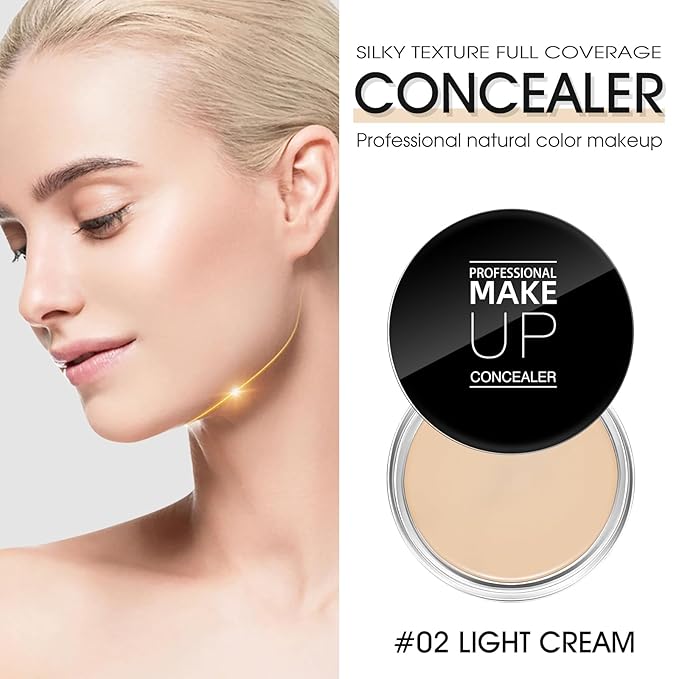 Cream Concealer Full Coverage Makeup, Matte Color Correcting Concealer with Brush, Waterproof, Conceals Blemish, Pores and Spots, Under Eye Makeup Concealer for Dark Circles (#02 LIGHT CREAM)-BrightBean Baby