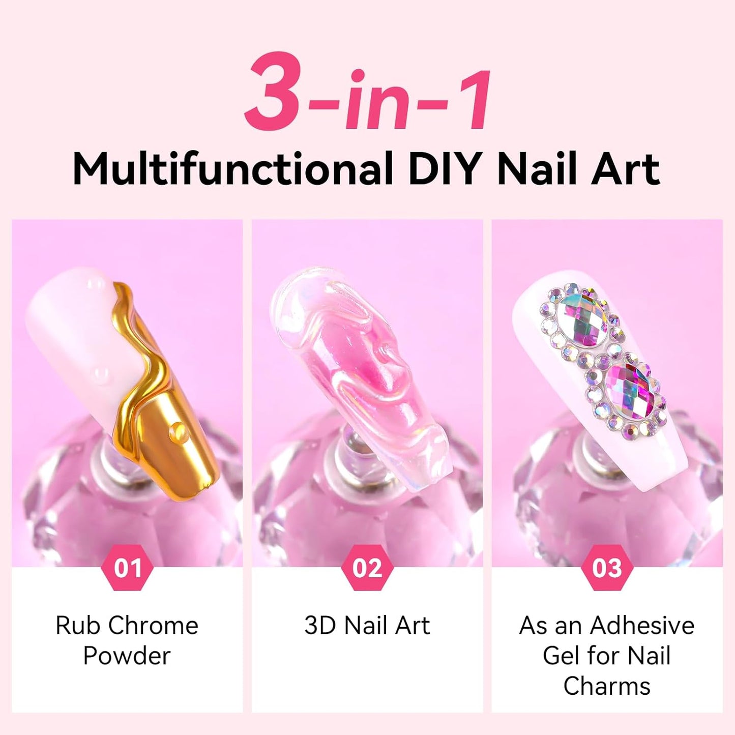 Makartt 3D Gel Nail Art & Chrome Nail Powder Kit: 15g Sculpting Gel for Nail Art DIY No wipe 3D Molding and Metallic Chrome Powder Set for Decoration Manicure Pedicure Use-BrightBean Baby