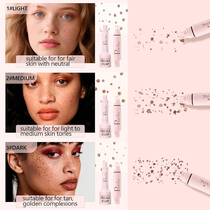 Freckle Stamp - Freckle Pen Waterproof, Long Lasting Fake Freckles,Quick Dry 5-Point Faux Freckles Stamp Cushion Stain Marker in One Press Natural and Lifelike Sunkissed Pencil Tool Makeup (#2-Medium)-BrightBean Baby