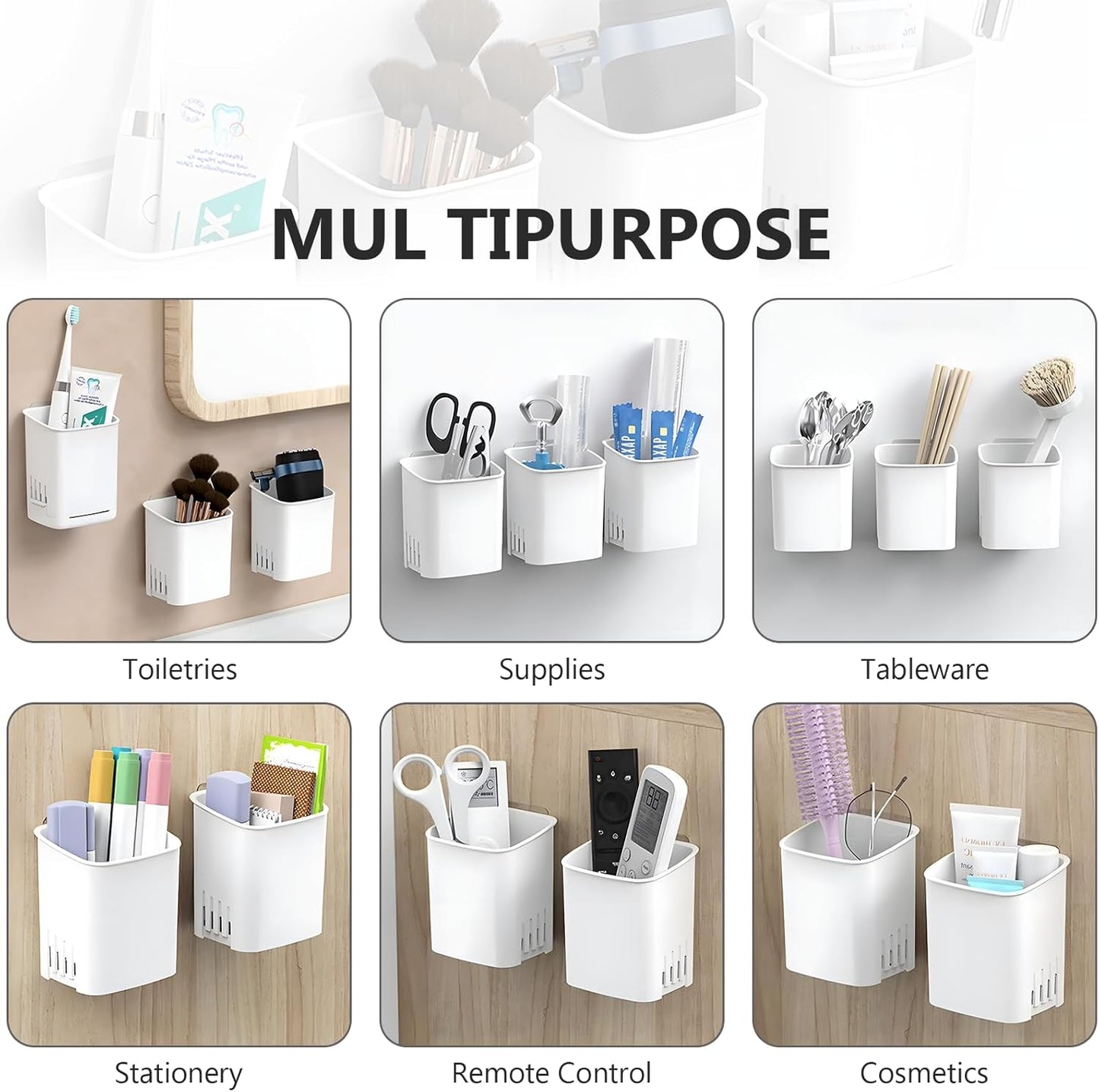 2 Packs Wall Mounted Toothbrush Holders, Self Adhesive Bathroom Toothbrush Wall Holder for Electric Toothbrush, Toothpaste, Razor,Shower Item (White-BrightBean Baby