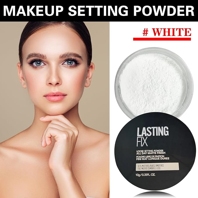 White Setting Powder Translucent Loose Setting Powder Matte Smooth Oil Control Loose Face Powder Waterproof Long Lasting Lightweight Setting Powder Makeup-BrightBean Baby