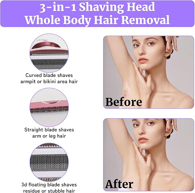Electric Razors LED Display for Women Men, 2025 Wet/Dry Lady Shaver,4 in 1 Cordless Hair Remover with IPX7 Waterproof,Smooth & Silky Portable Bikini Electric Grooming Set (Pink)