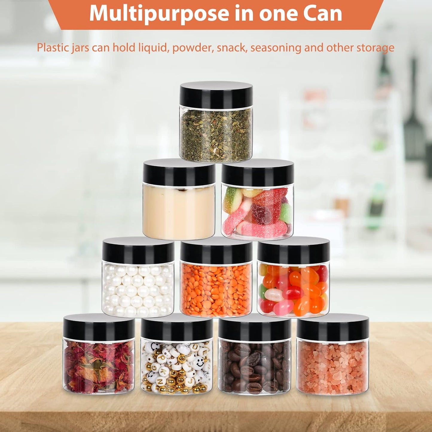 50pcs 2 oz Clear Plastic Round Jars with Black Lids, 2oz 60ml Leak-Proof Wide-Mouth Cosmetic Storage Containers for Kitchen Use, Beauty Products, Cream, Scrubs, Bath Salt and More-BrightBean Baby