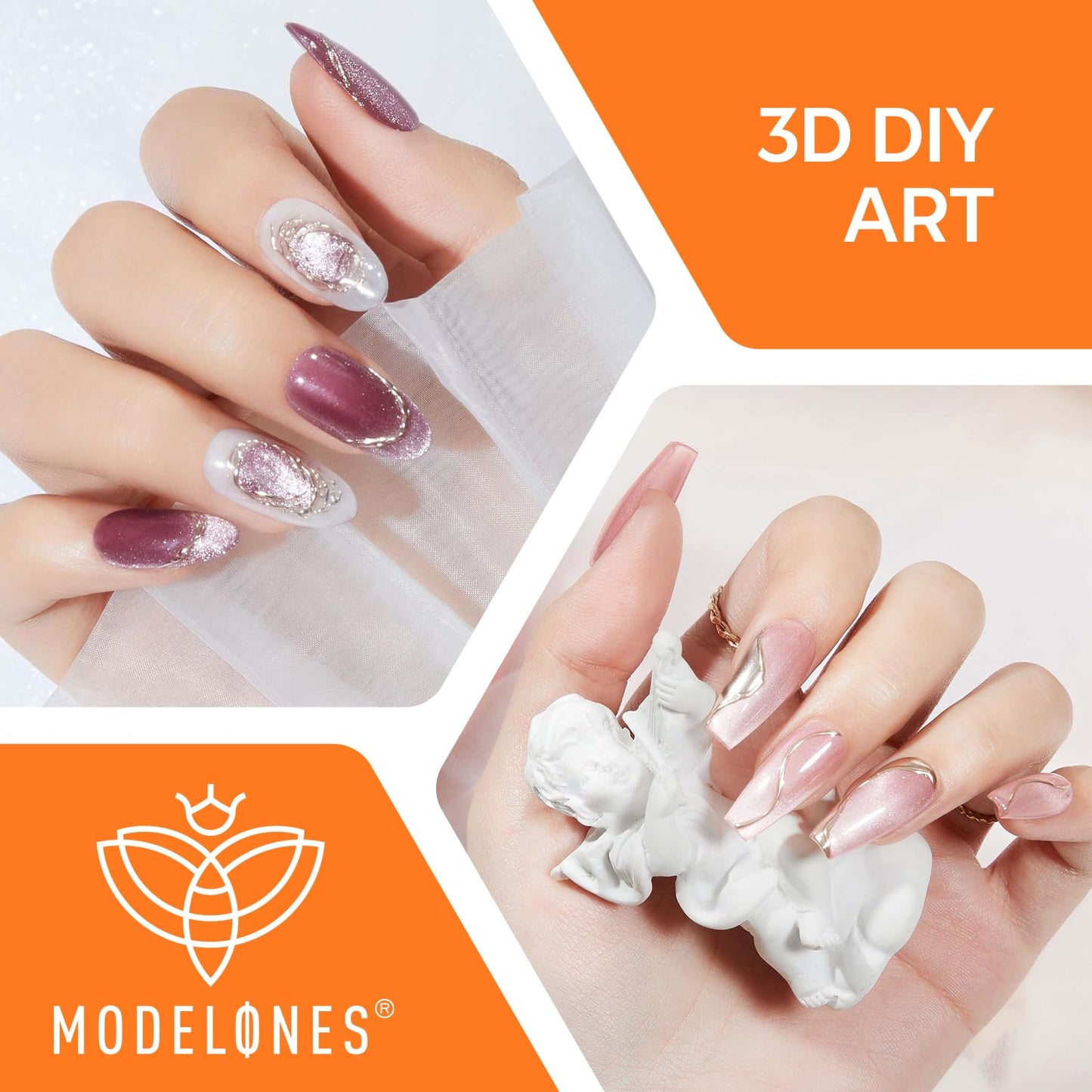 Modelones 3D Gel Nail Art, Sculpting Gel Glue for Molding, Drawing, Charms & Gems Glue, Nail Stuff for Chrome Powder and Rhinestone Design No Wipe, U V Light Cured Salon & DIY Use-BrightBean Baby