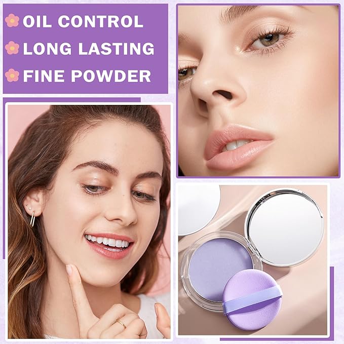 AIUEO Lavender Matte Setting Powder Sunscreen Powder Oil Control Blurring Pressed Powder Refreshing and Comfortable Purple Face Powder Makeup, Polvo Compacto De Maquillaje-BrightBean Baby
