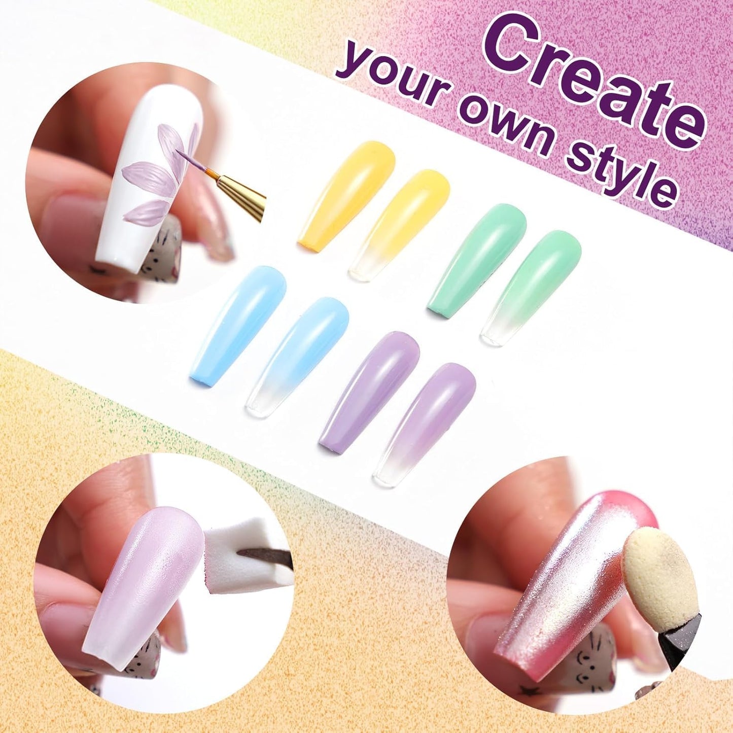 Gradient Painting Gel, 4 Bright Colors Ombre Gel Nail Polish Spring Summer Light Blue Green Sponging for Pigment Pat Aura Nails French Manicure Soak Off UV DIY Nail Art Ice Cream Dream Set-BrightBean Baby