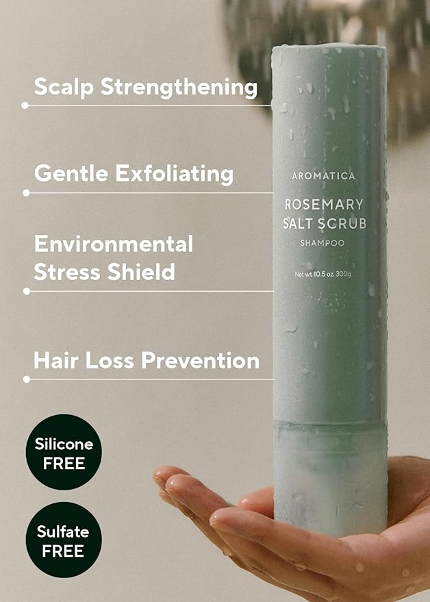 AROMATICA Rosemary Salt Scrub Shampoo - Hair Loss Korean Scalp Detox Shampoo with Rosemary Scalp Oil | Scalp Exfoliator with Salt Scrub for Oily Scalp | Sulfate Free, Silicone Free (10.5 oz / 300g)-BrightBean Baby